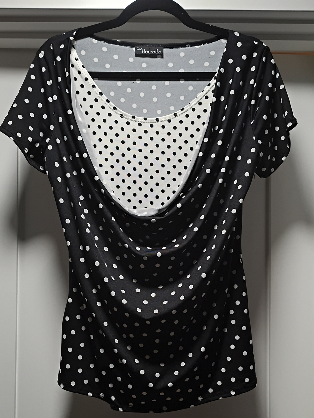 Mirelle Black & White Polka Dot Cowl Neck Blouse